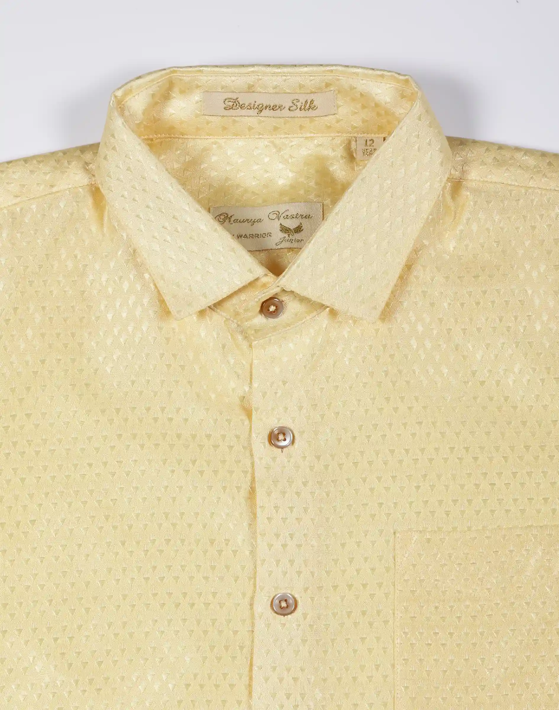 Maurya Vastra Kids Golden Yellow Designer Textured Silk Shirt (1)