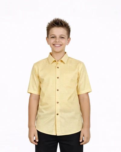 Maurya Vastra Kids Golden Yellow Designer Textured Silk Shirt