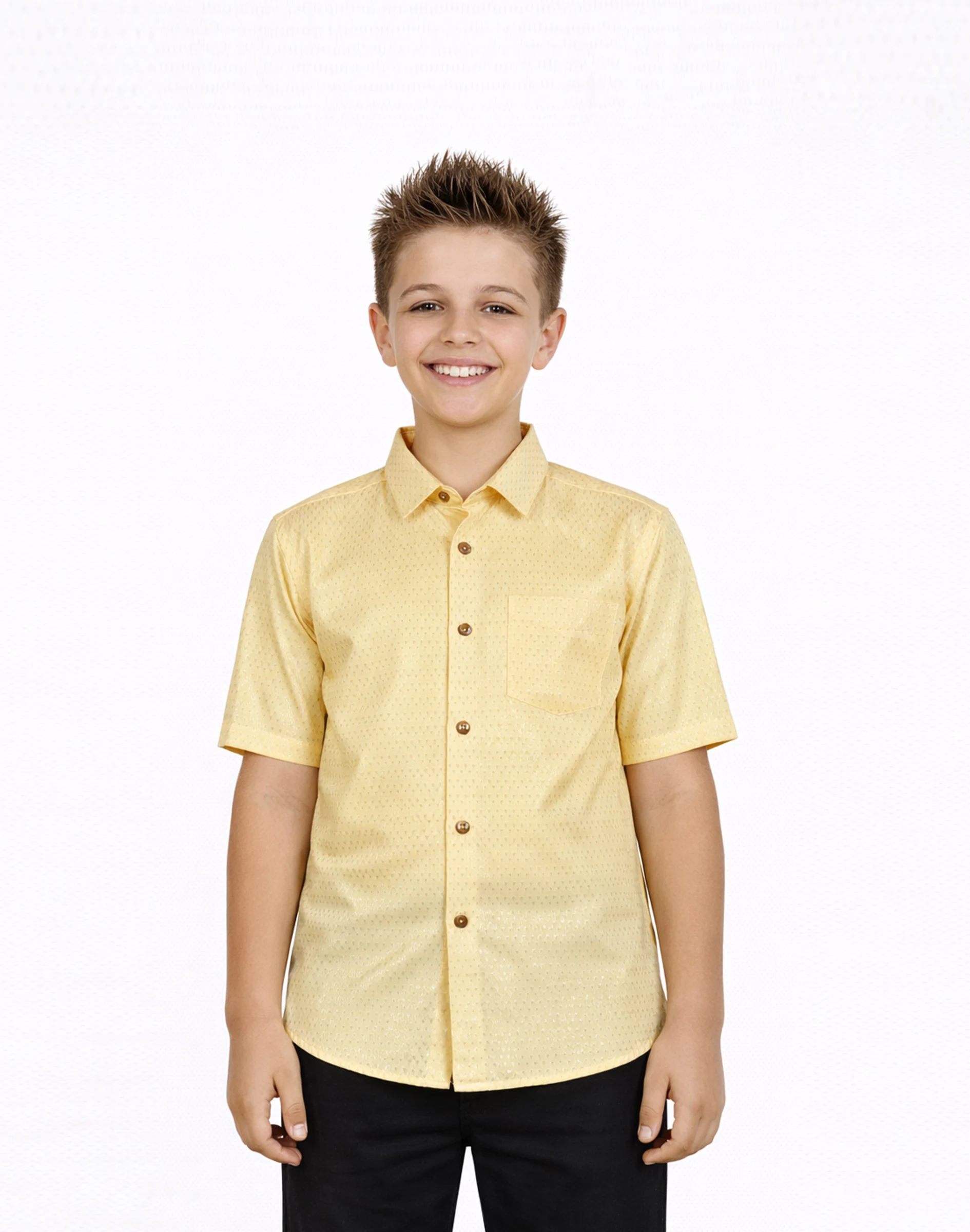 Maurya Vastra Kids Golden Yellow Designer Textured Silk Shirt (2)