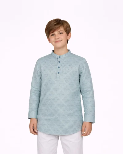 Maurya Vastra Kids Ice Blue Designer Jacquard Kurta