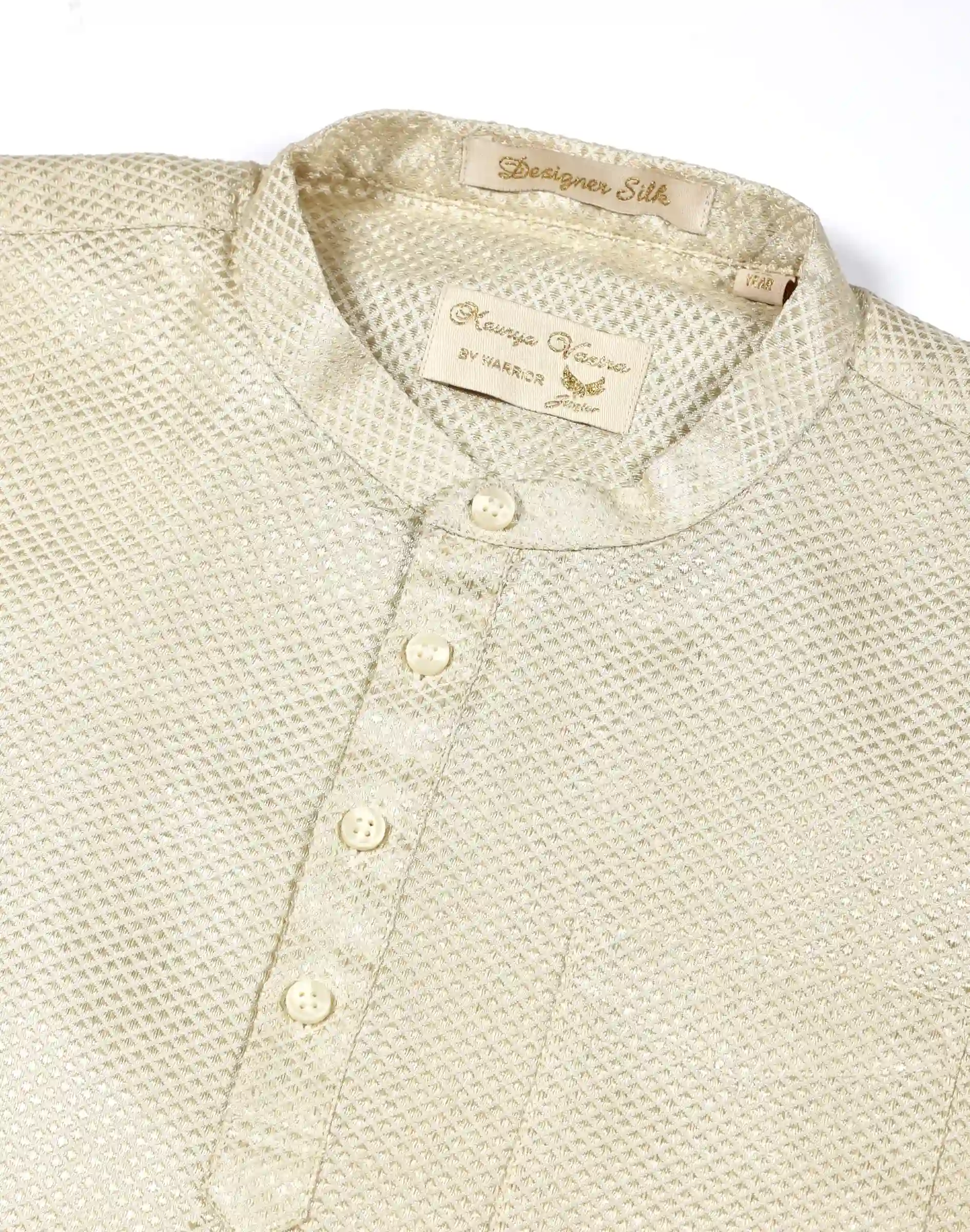 Maurya Vastra Kids Ivory Designer Silk Brocade Urban Kurta (1)