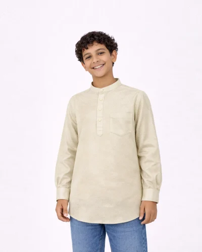 Maurya Vastra  Kids Ivory Designer Silk Brocade Urban Kurta