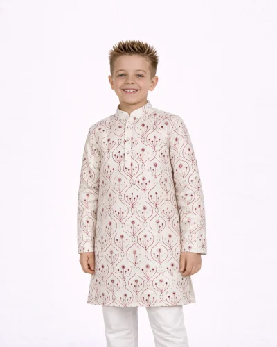 Maurya Vastra  Kids Ivory Embroidered Festive Kurta