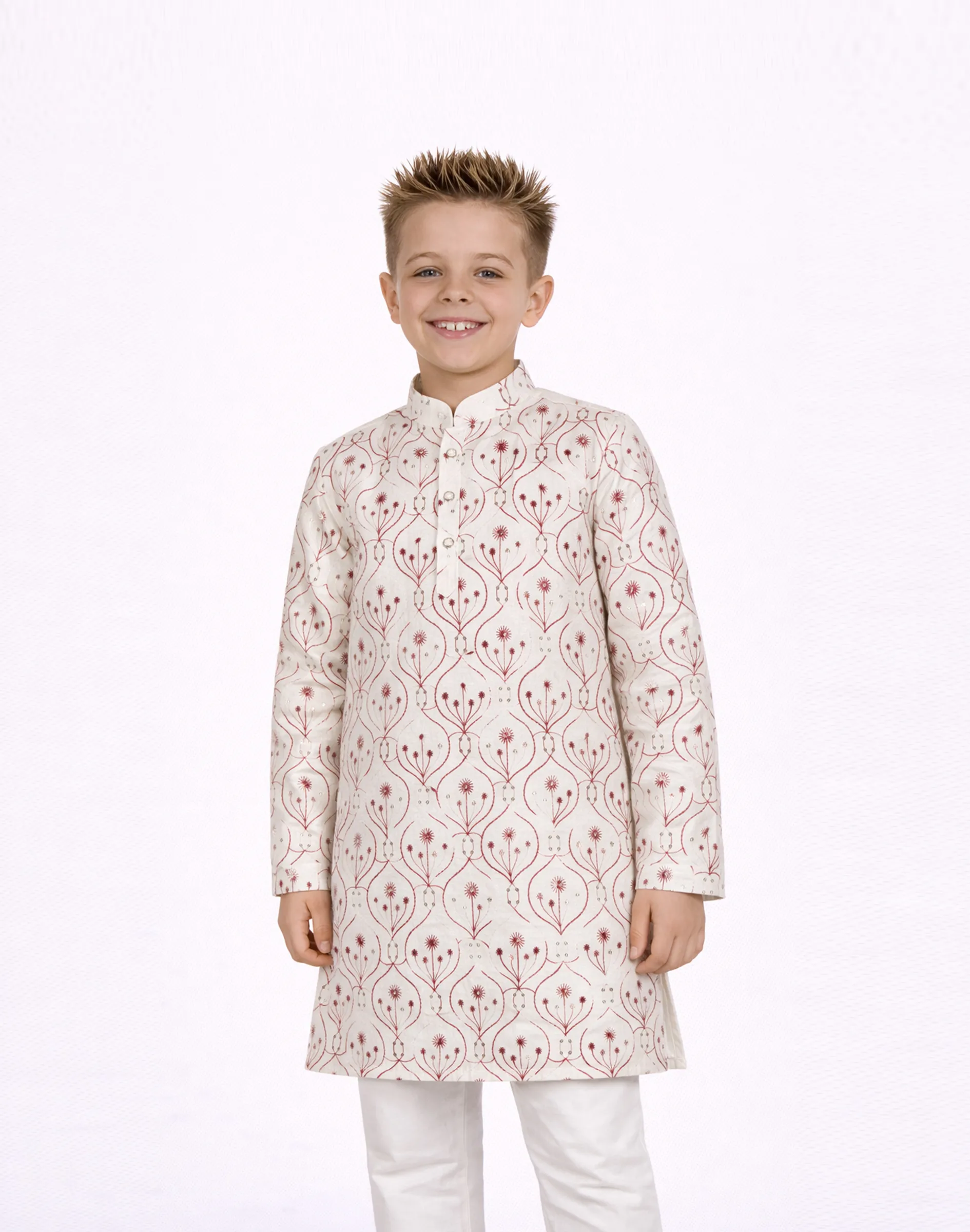Maurya Vastra Kids Ivory Embroidered Festive Kurta (1)