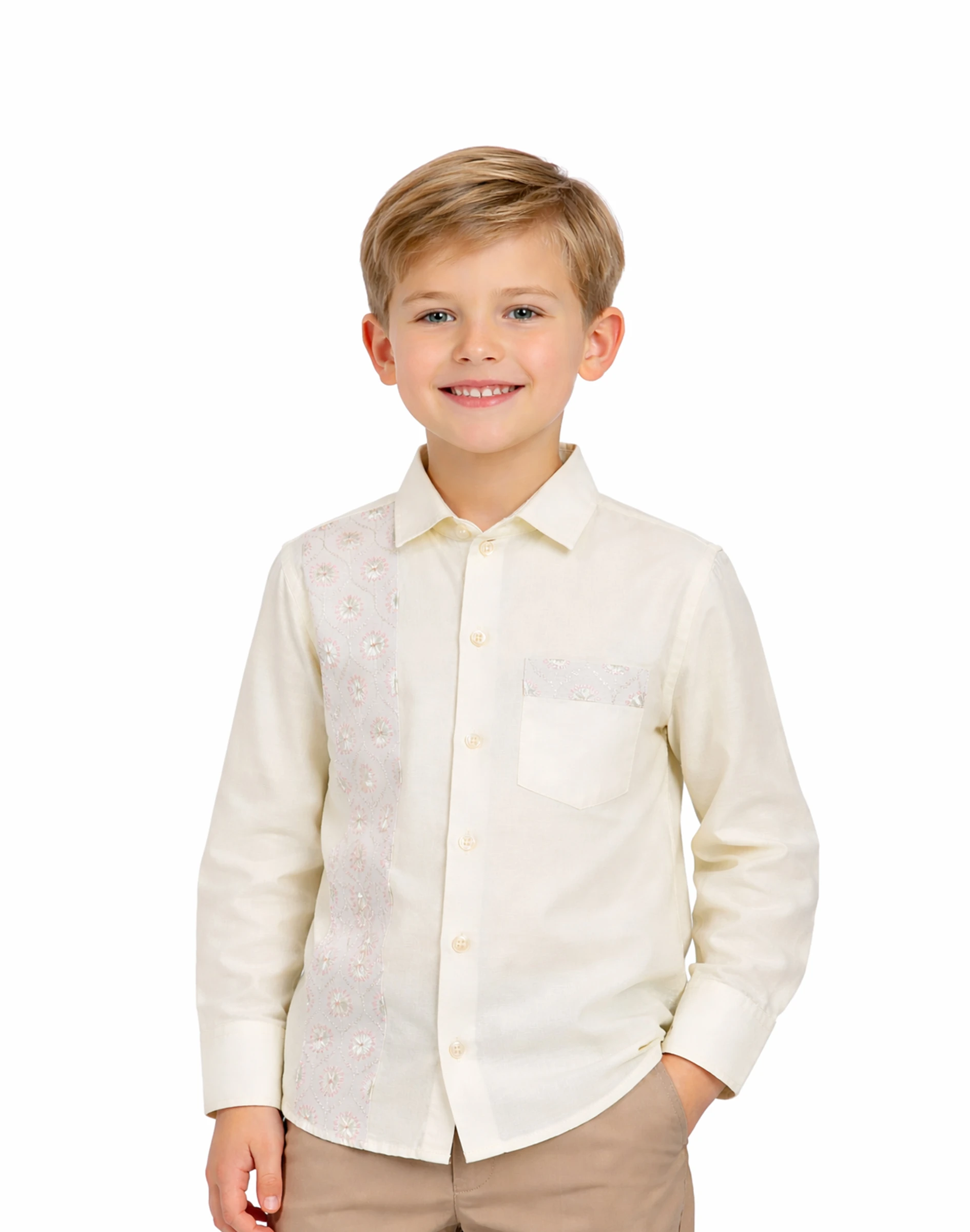 Maurya Vastra Kids Ivory Embroidered Panel Festive Shirt (1)