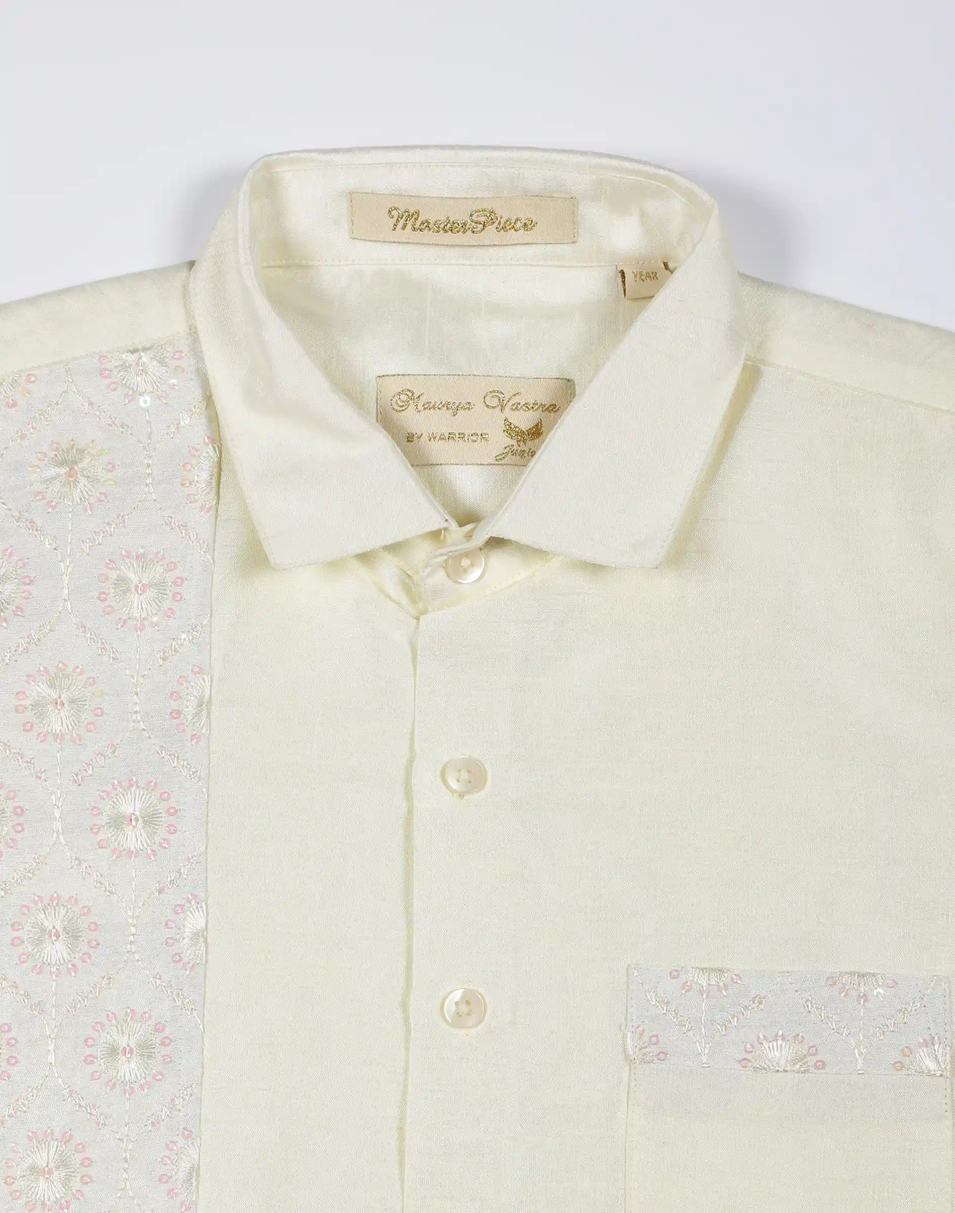 Maurya Vastra Kids Ivory Embroidered Panel Festive Shirt (3)