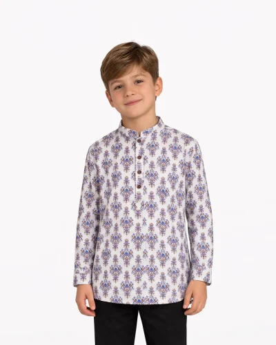 Maurya Vastra  Kids Ivory Floral Printed Festive Kurta