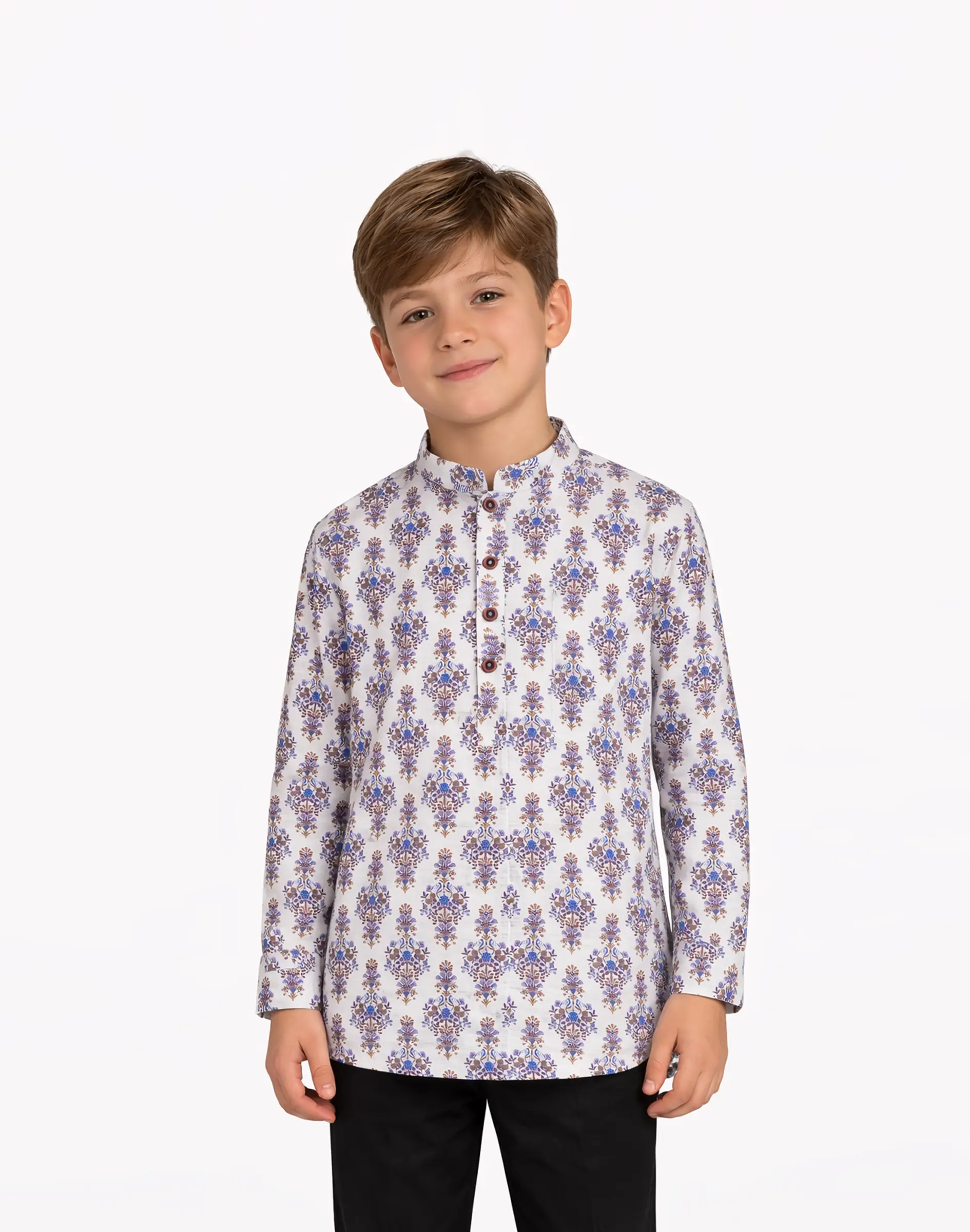 Maurya Vastra Kids Ivory Floral Printed Festive Kurta (1)