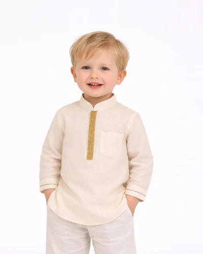 Maurya Vastra Kid’s Ivory Gold Embroidered Kurta