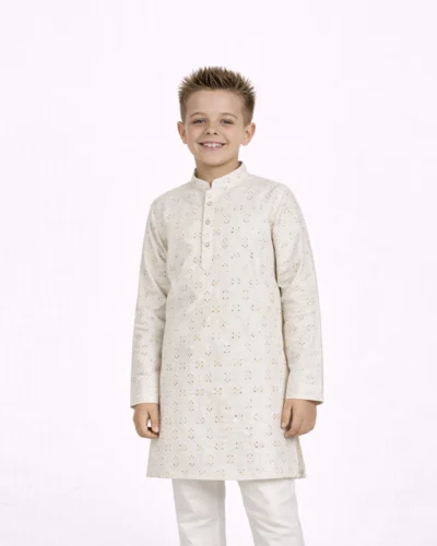 Maurya Vastra  Kids Ivory Premium Sequin Festive Kurta