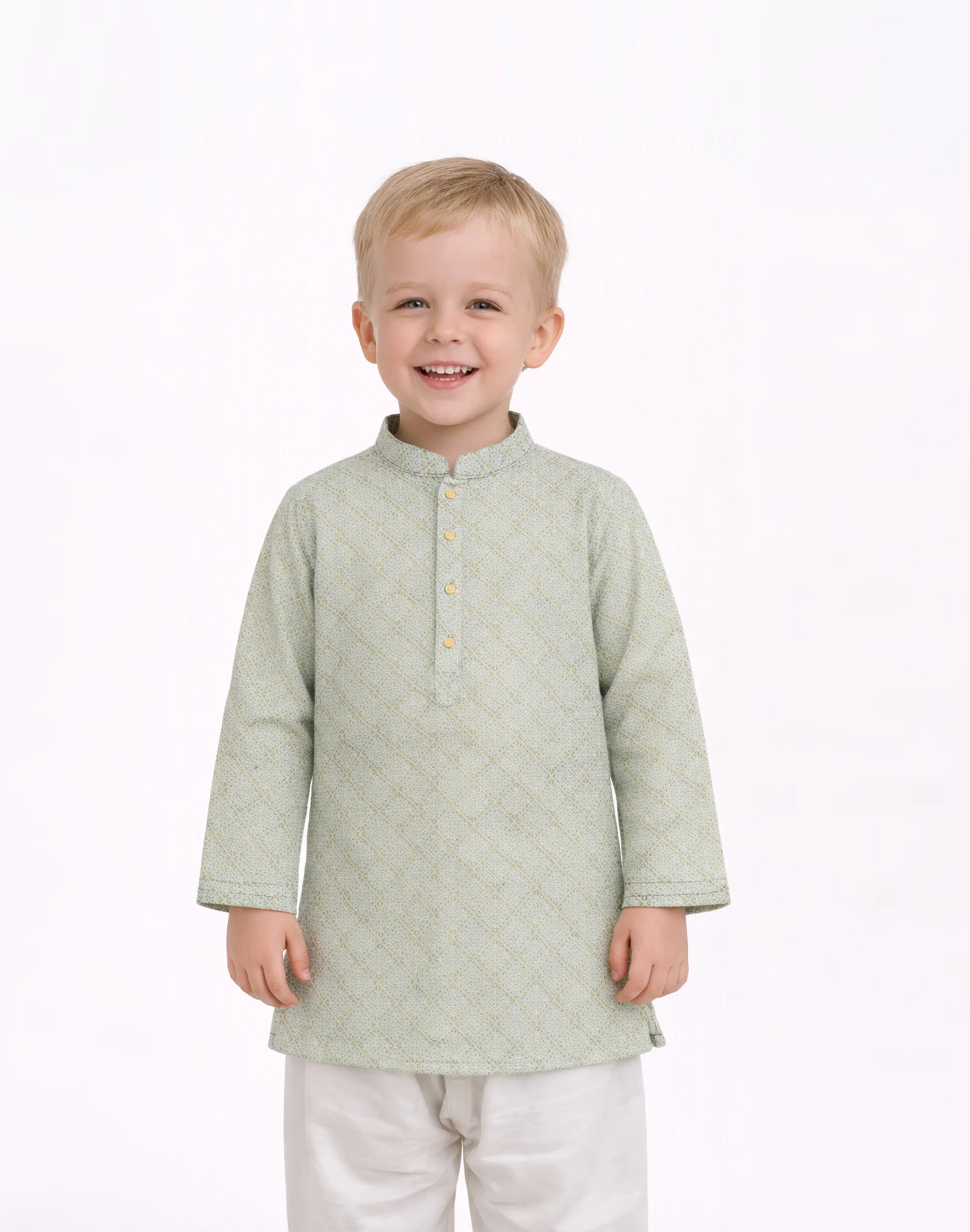 Maurya Vastra Kid’s Light Mint Green Brocade Kurta (1)