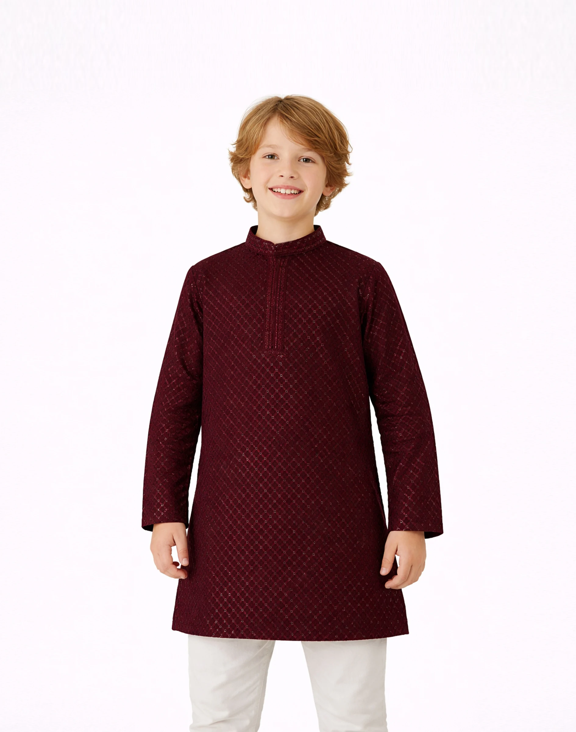 Maurya Vastra Kids Maroon Chikankari Festive Kurta (1)