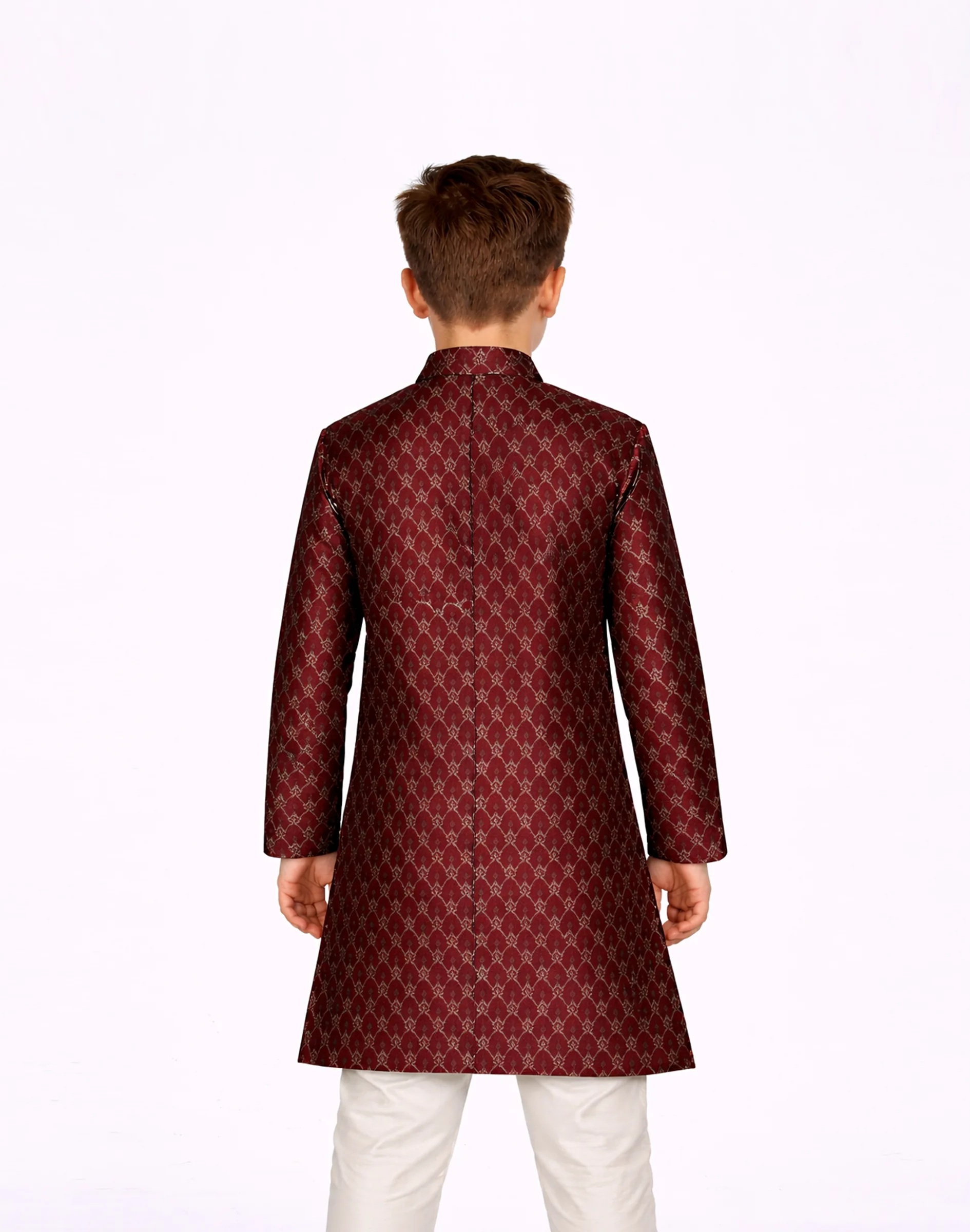 Maurya Vastra Kids Maroon Designer Silk Brocade Kurta (2)