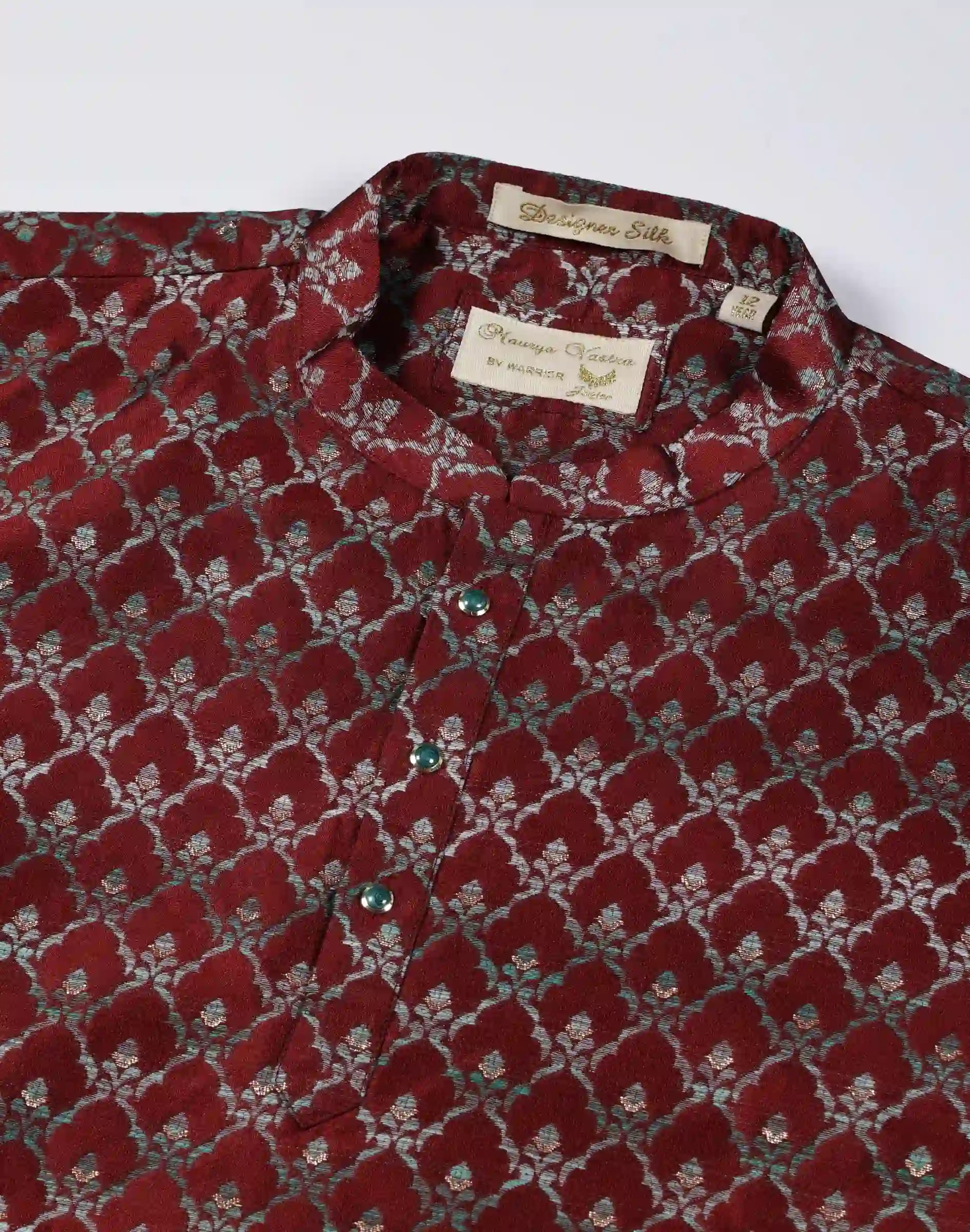 Maurya Vastra Kids Maroon Designer Silk Brocade Kurta (3)