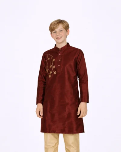 Maurya Vastra  Kids Maroon Embroidered Festive Kurta