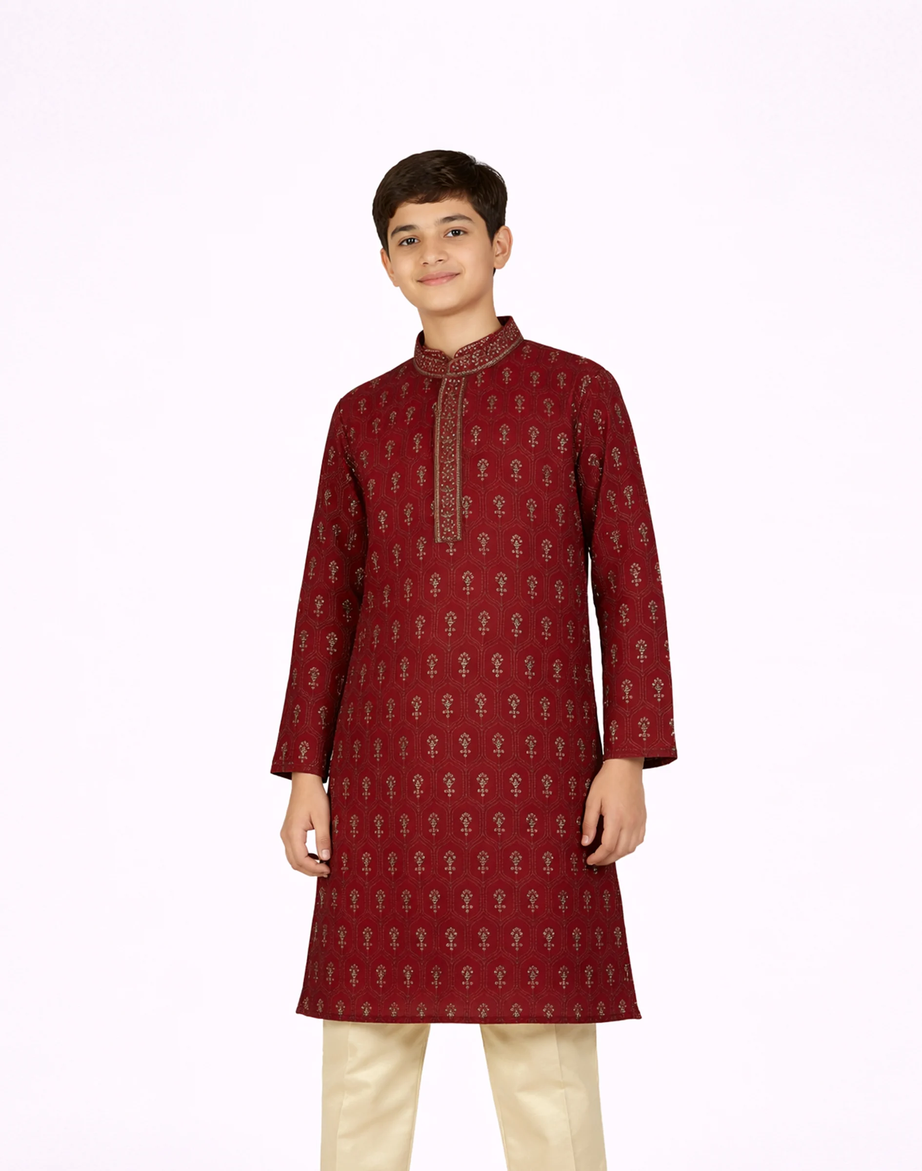 Maurya Vastra Kids Maroon Premium Sequin Festive Kurta (1)