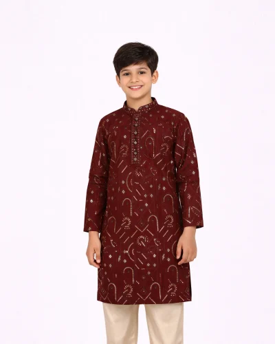 Maurya Vastra  Kids Maroon Sequin Embroidered Festive Kurta