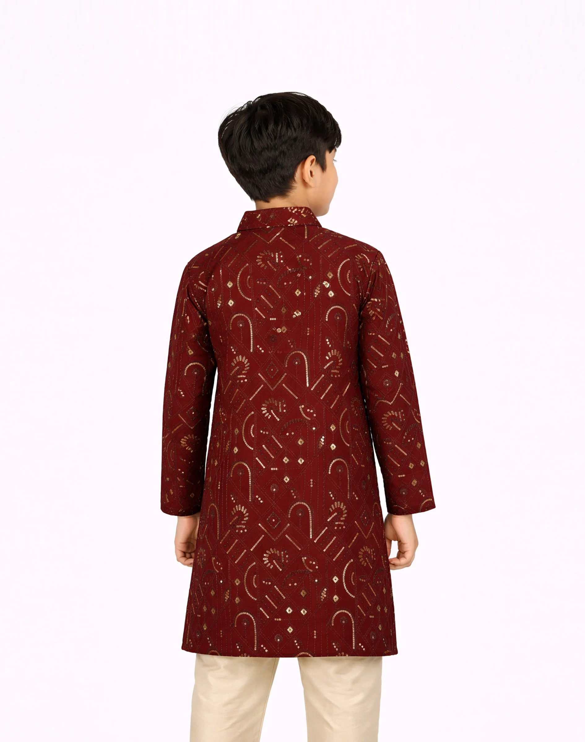 Maurya Vastra Kids Maroon Sequin Embroidered Festive Kurta (2)
