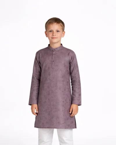Maurya Vastra  Kids Mauve Designer Silk Floral Brocade Kurta