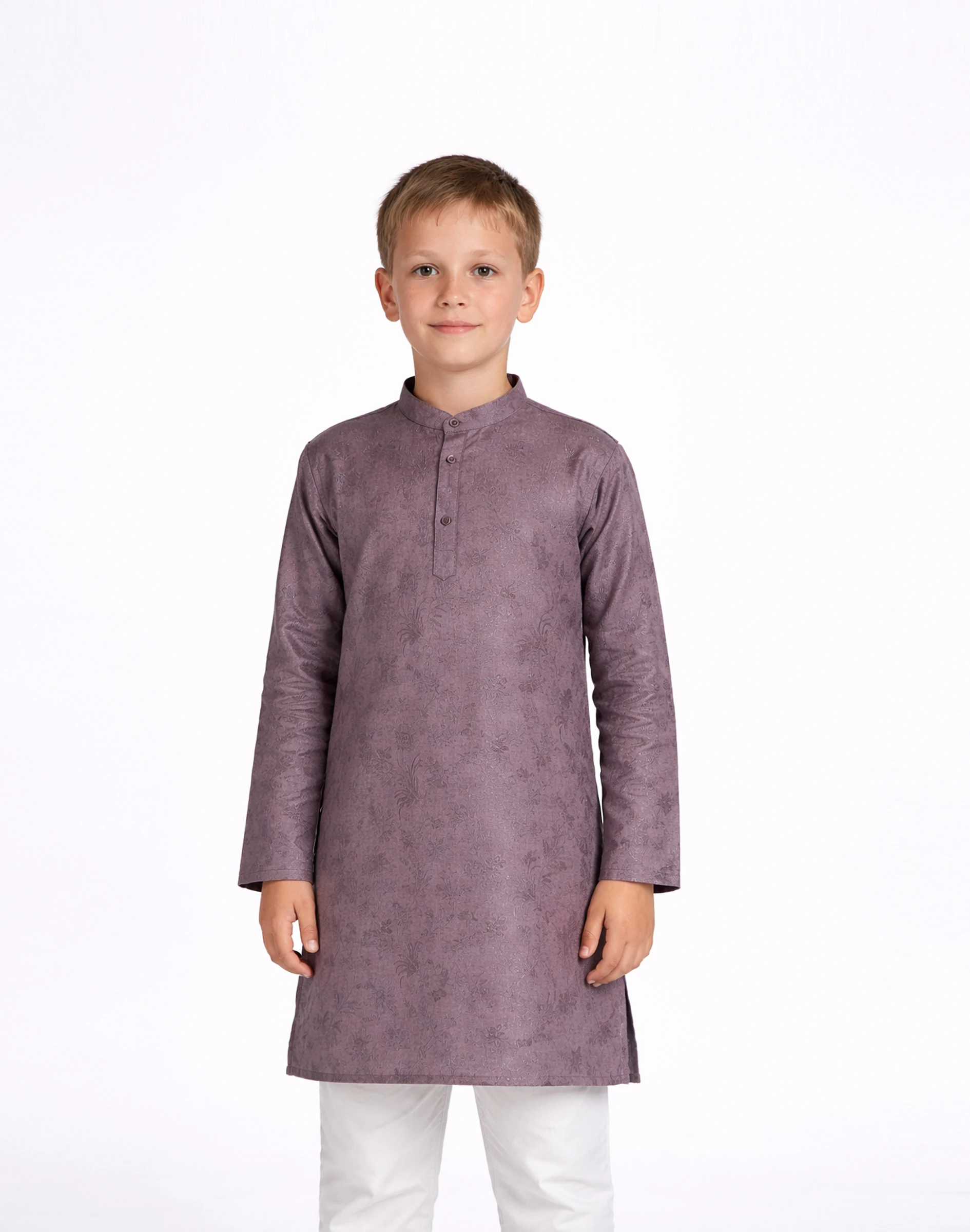 Maurya Vastra Kids Mauve Designer Silk Floral Brocade Kurta (1)