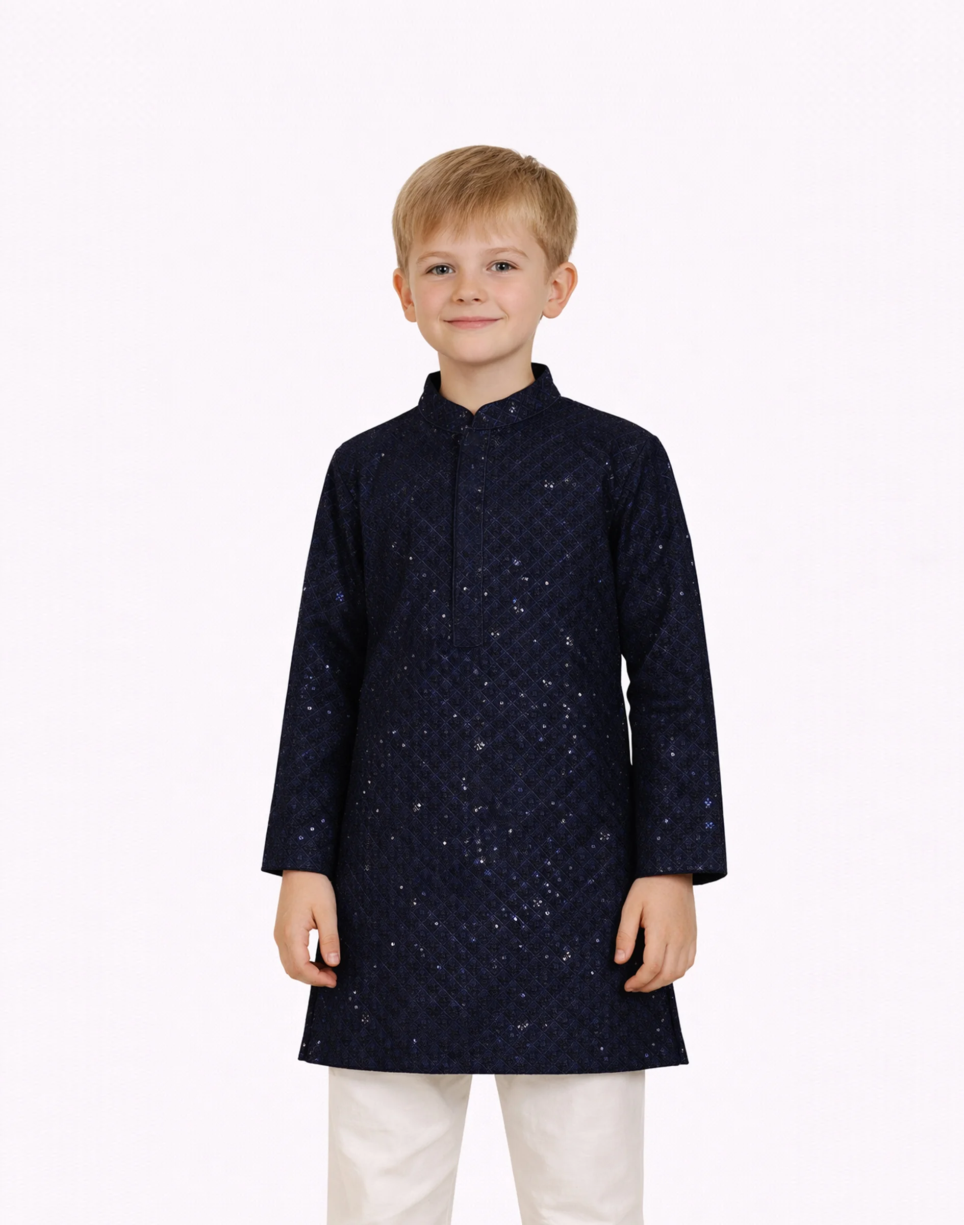 Maurya Vastra Kids Midnight Blue Sequin Embroidered Festive Kurta (2)