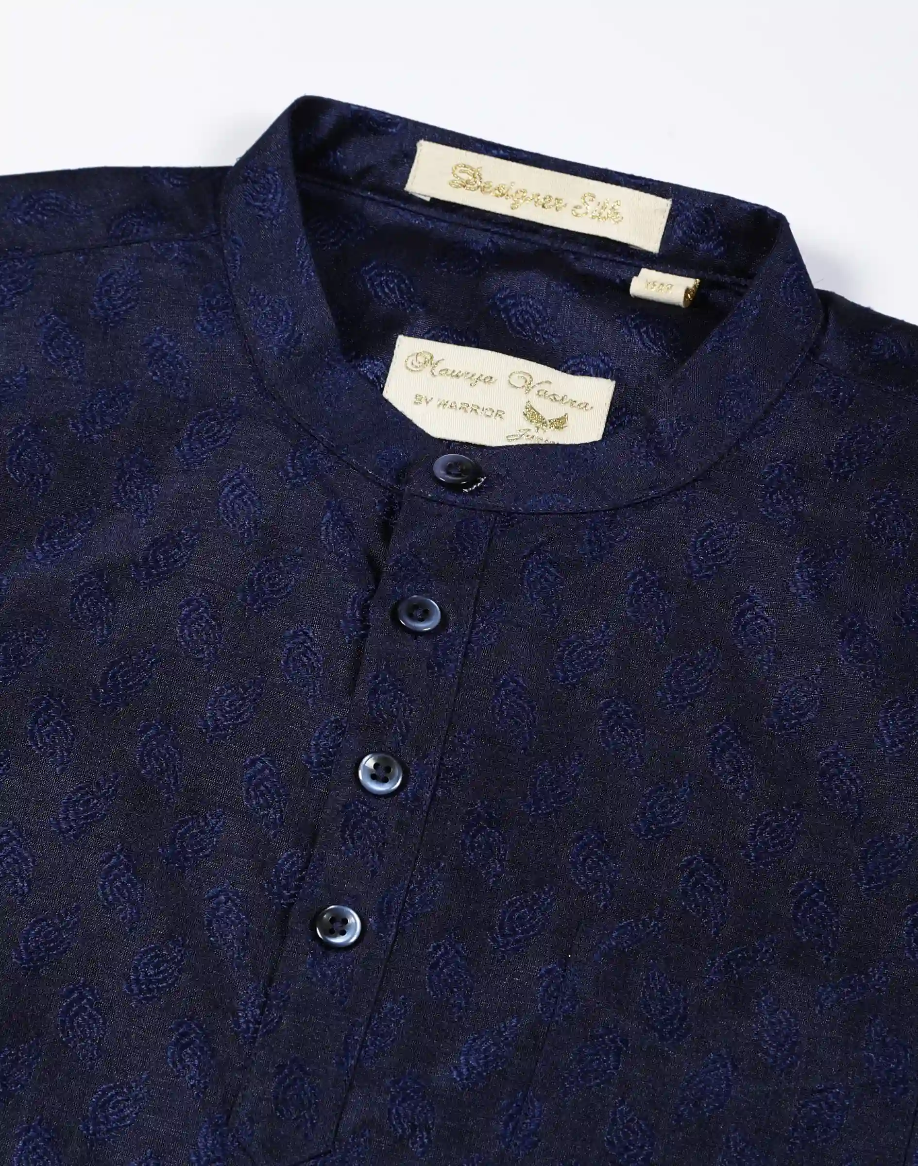 Maurya Vastra Kids Navy Blue Designer Silk Brocade Kurta (1)