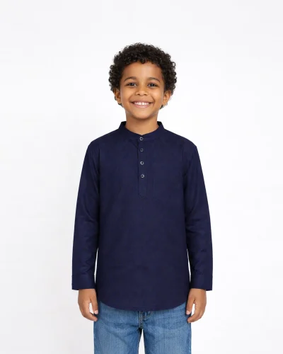 Maurya Vastra  Kids Navy Blue Designer Silk Brocade Kurta