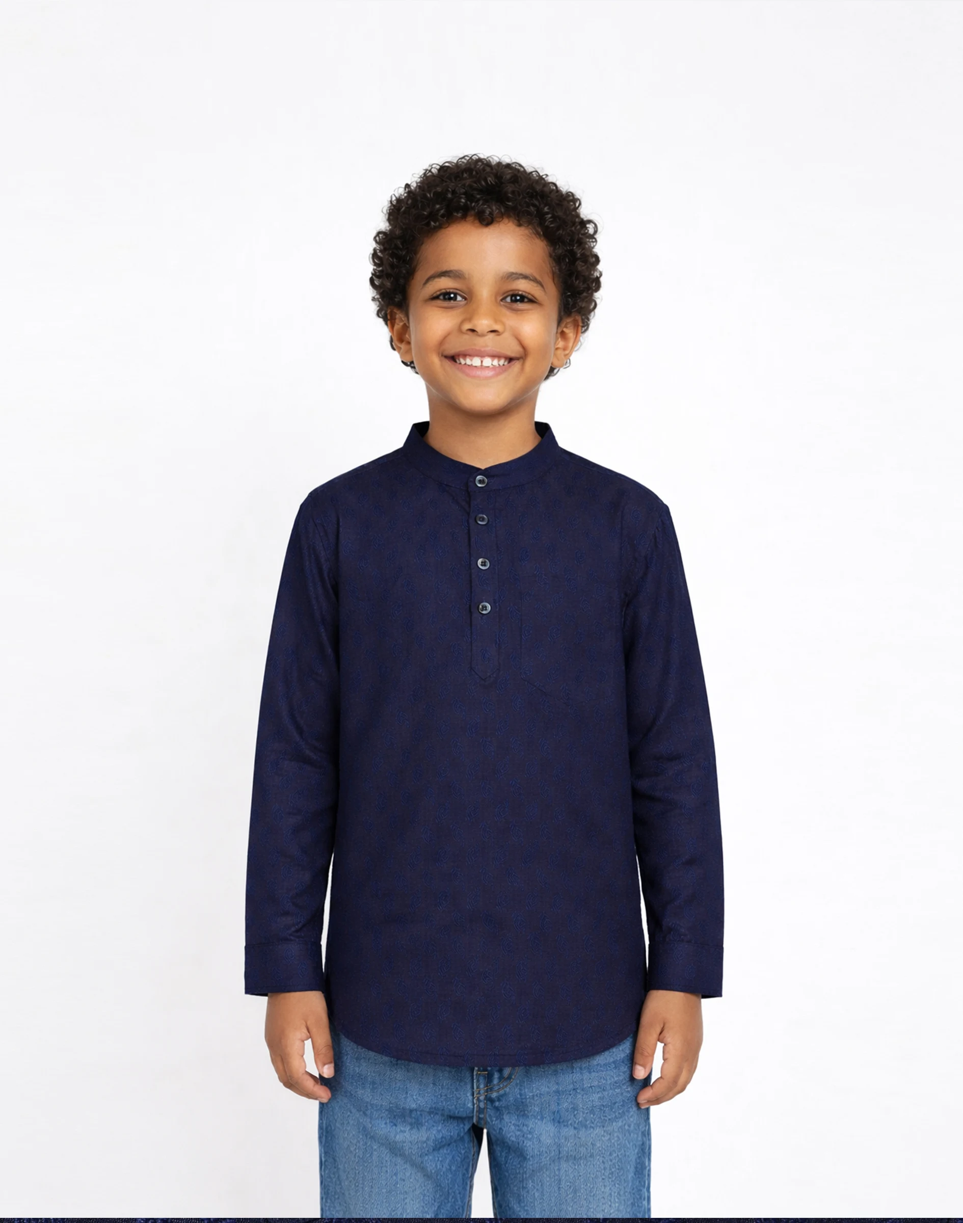 Maurya Vastra Kids Navy Blue Designer Silk Brocade Kurta (2)
