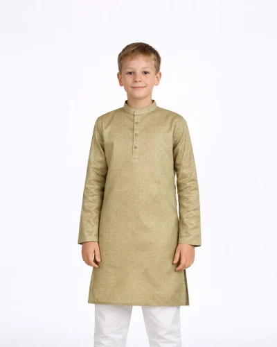 Maurya Vastra  Kids Pista Green Designer Silk Textured Kurta