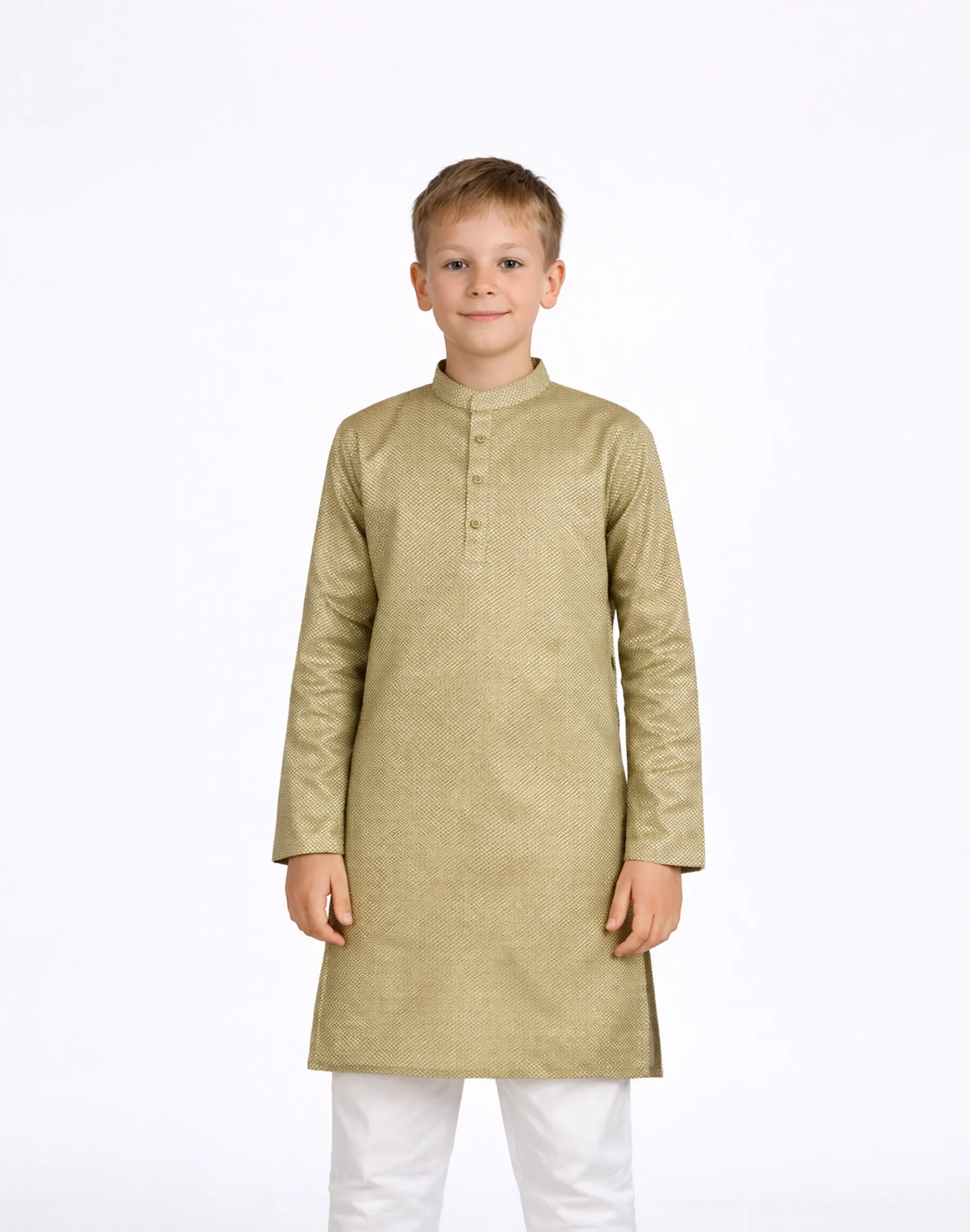 Maurya Vastra Kids Pista Green Designer Silk Textured Kurta (2)