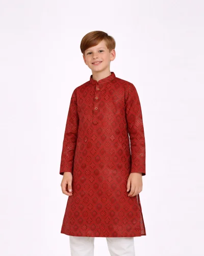 Maurya Vastra Kids Regal Red Woven Festive Kurta