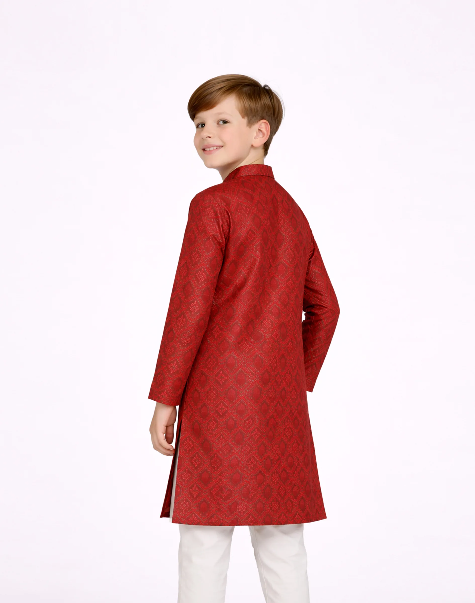 Maurya Vastra Kids Regal Red Woven Festive Kurta (3)