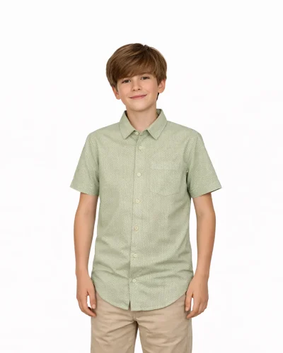 Maurya Vastra  Kids Sage Green Brocade Half Sleeve Shirt