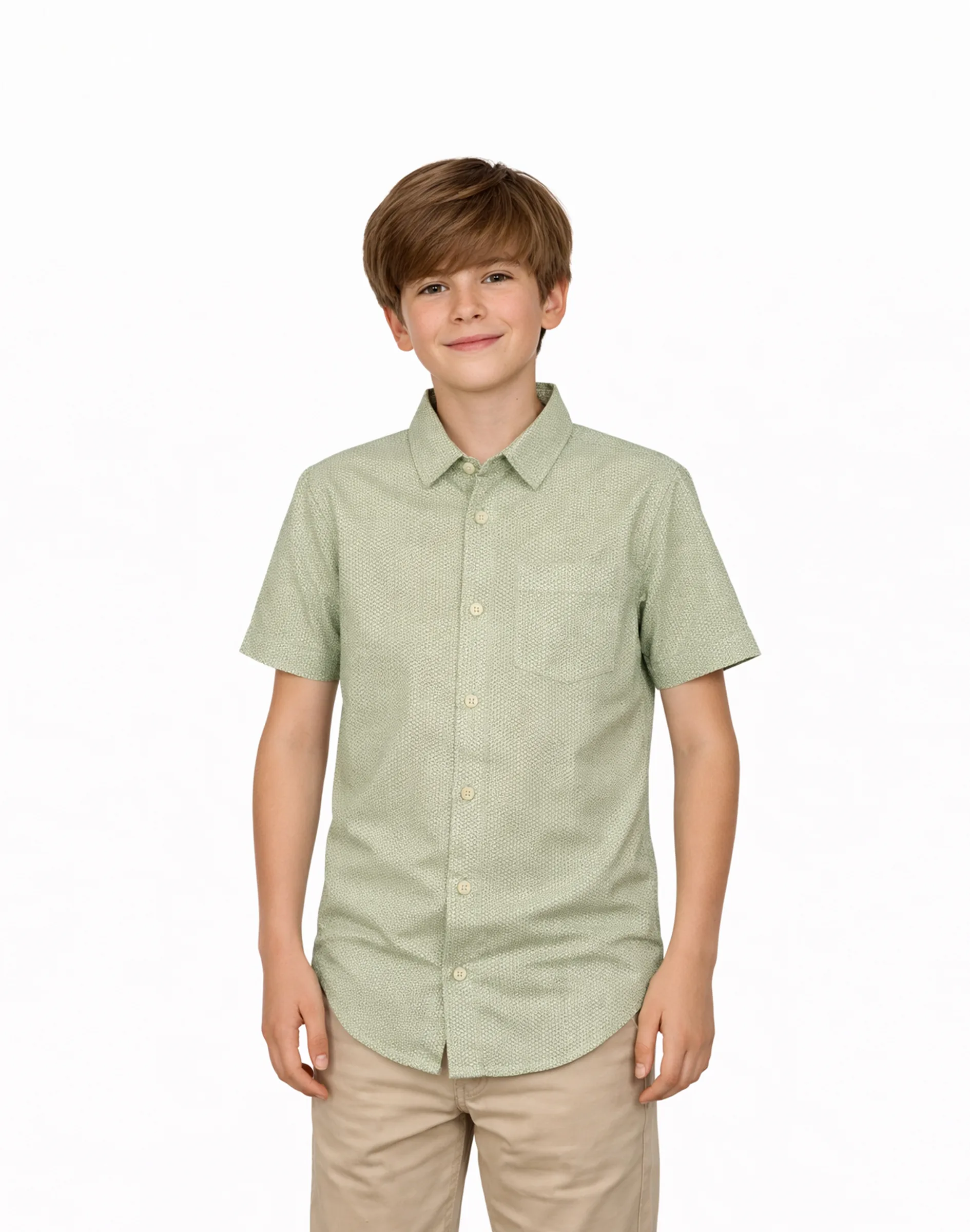 Maurya Vastra Kids Sage Green Brocade Half Sleeve Shirt (1)