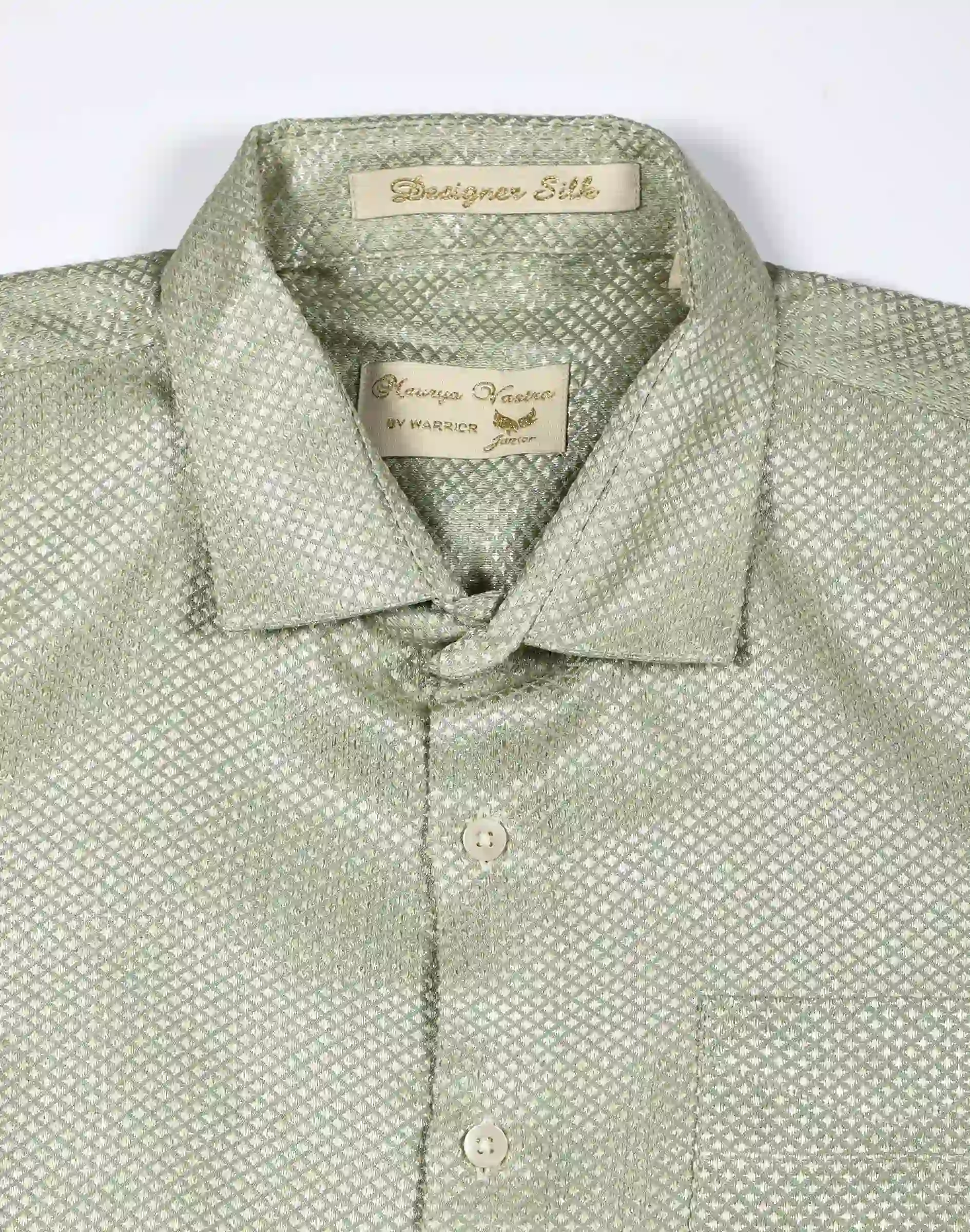 Maurya Vastra Kids Sage Green Brocade Half Sleeve Shirt (3)