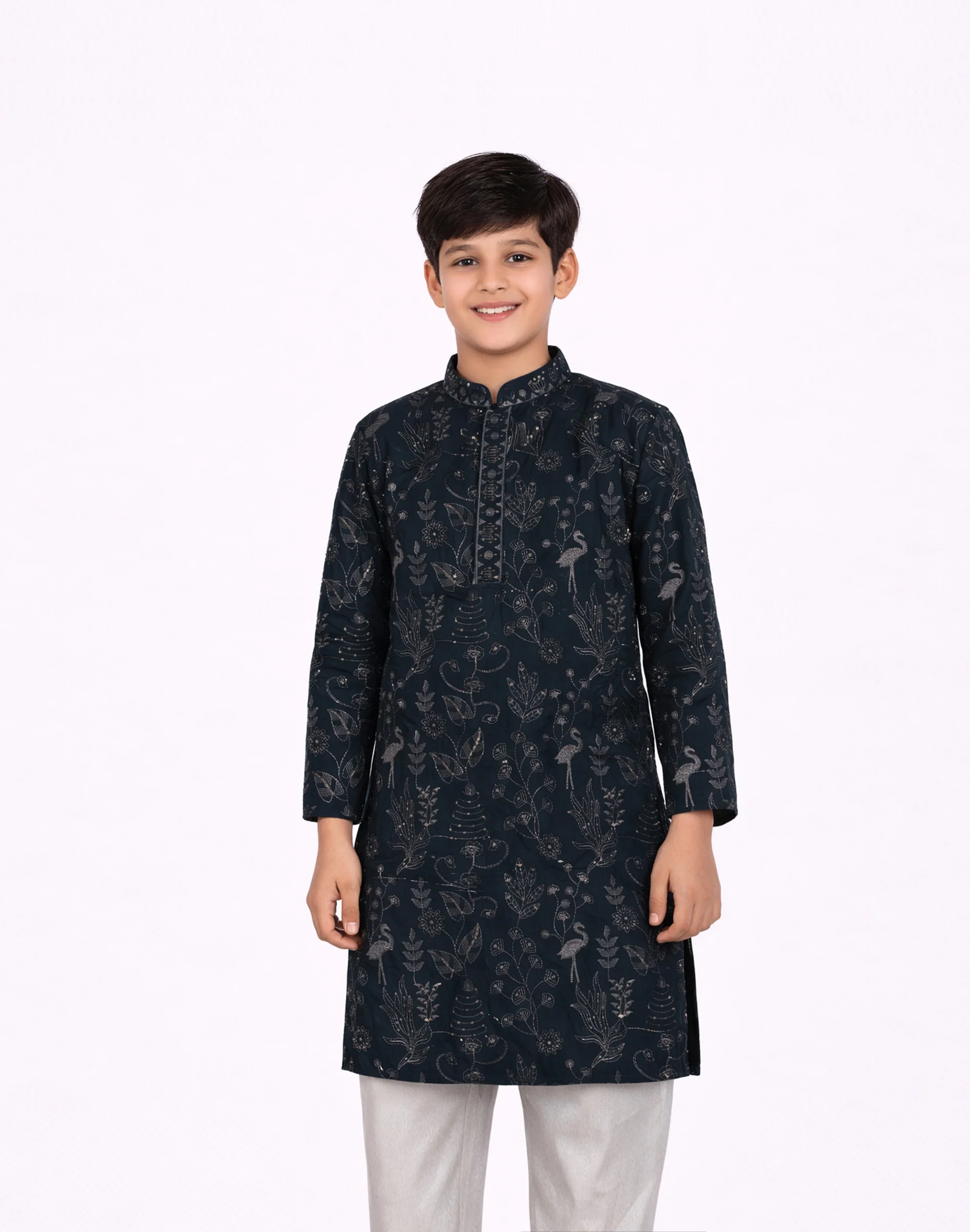 Maurya Vastra Kids Teal Blue Premium Embroidered Kurta (1)