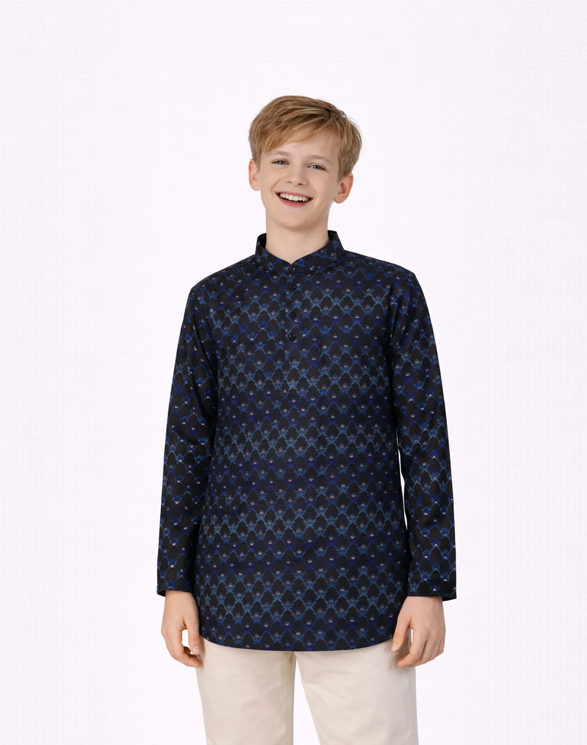 Maurya Vastra Midnight Blue Brocade Kurta (1)