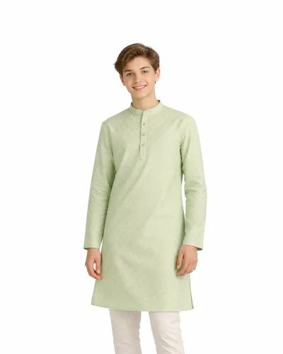 Maurya Vastra Mint Green Brocade Silk Kids Kurta