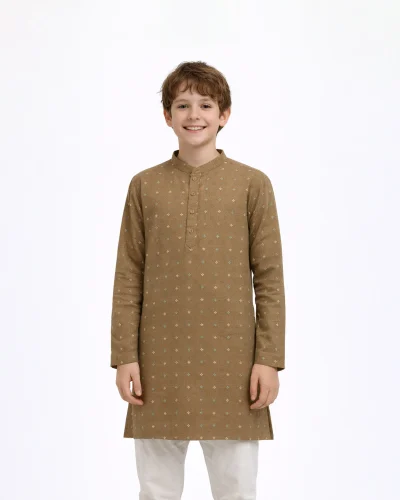 Maurya Vastra Mocha Brown Brocade Kids Kurta