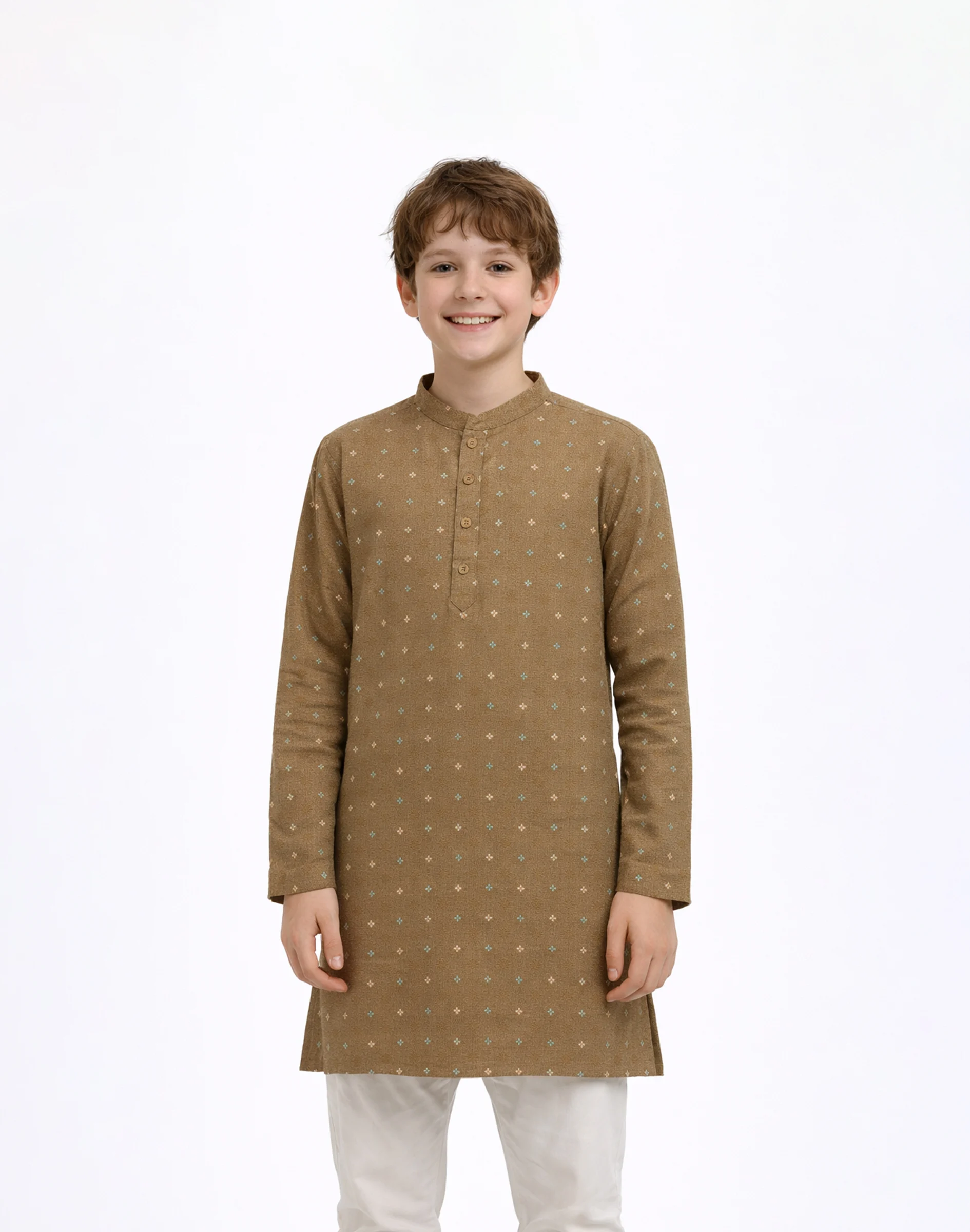 Maurya Vastra Mocha Brown Brocade Kids Kurta (1)