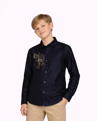 Maurya Vastra Navy Raw Silk Embroidered Shirt