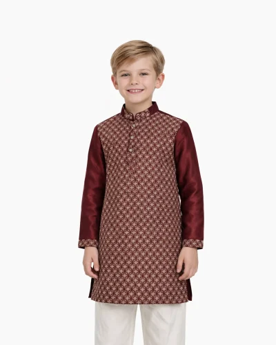 Maurya Vastra Premium Embroidery Maroon Festive Kurta