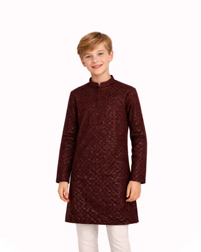 Maurya Vastra Royal Wine Chikankari Kids Kurta