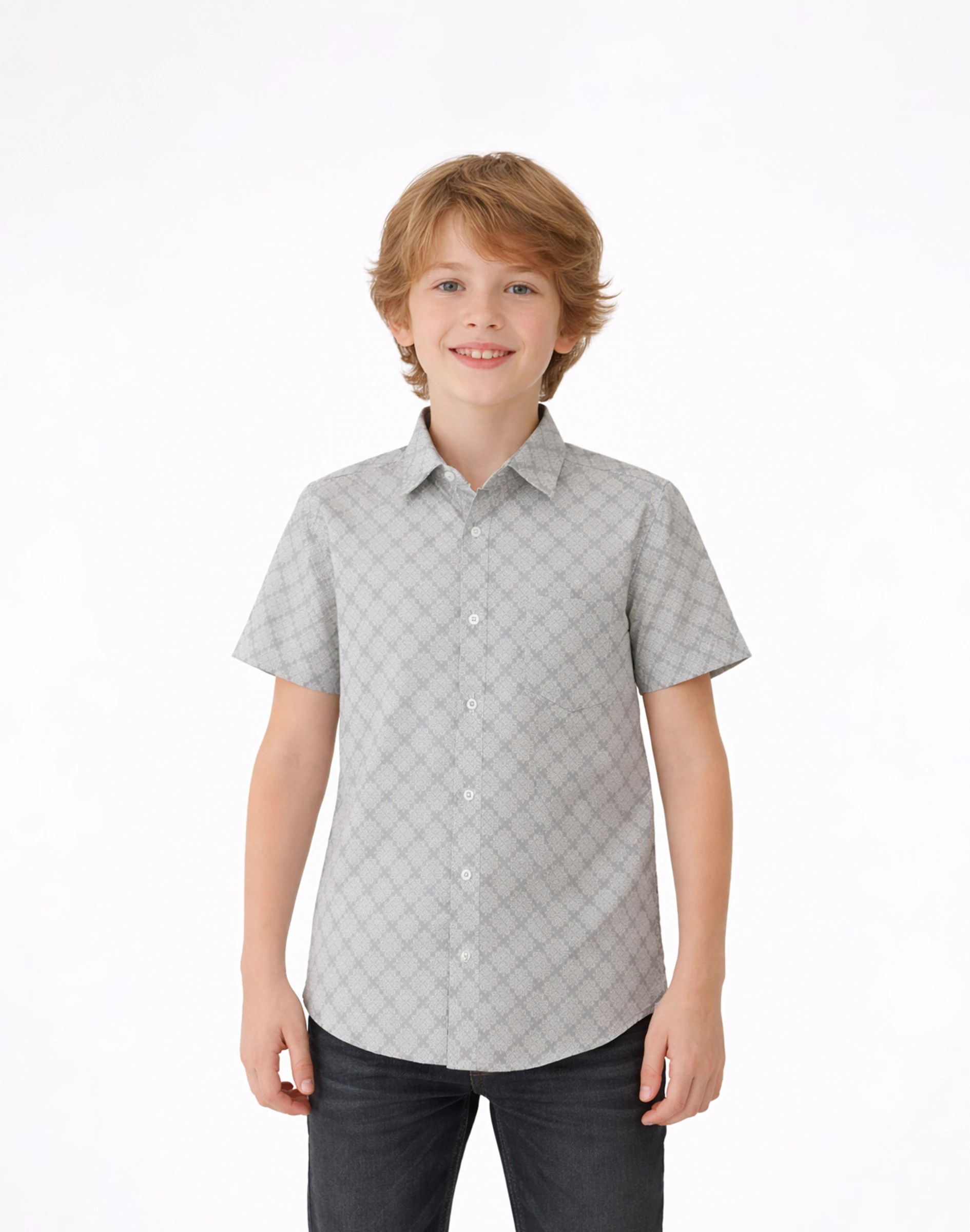 Maurya Vastra Silver Grey Jacquard Kids Shirt (1)