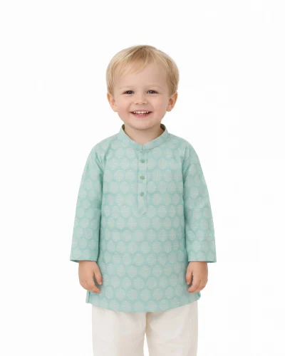 Maurya Vastra Sky Blue Brocade Kids Kurta