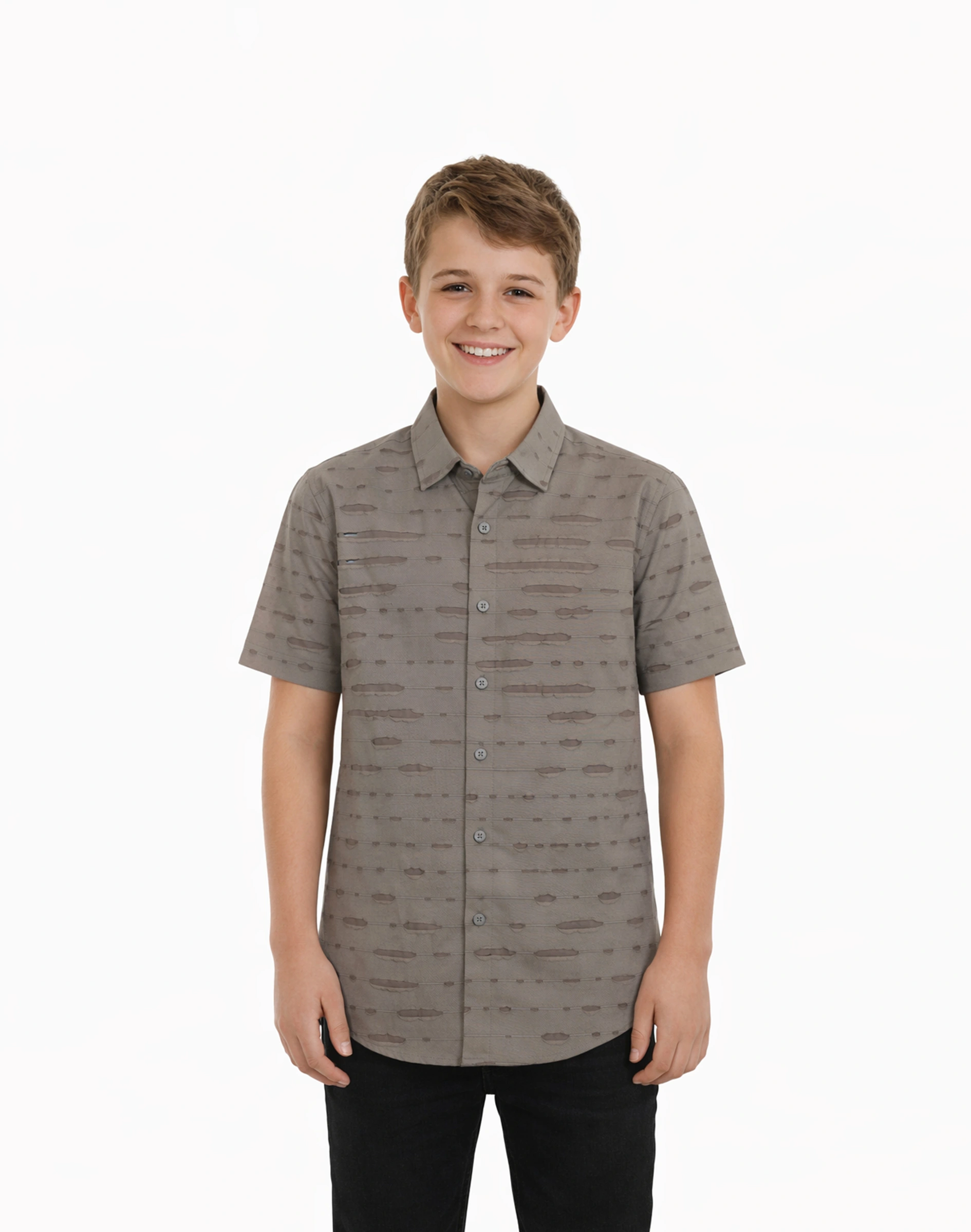 Maurya Vastra Stone Grey Printed Kids Shirt – Smart Casual Essential (1)