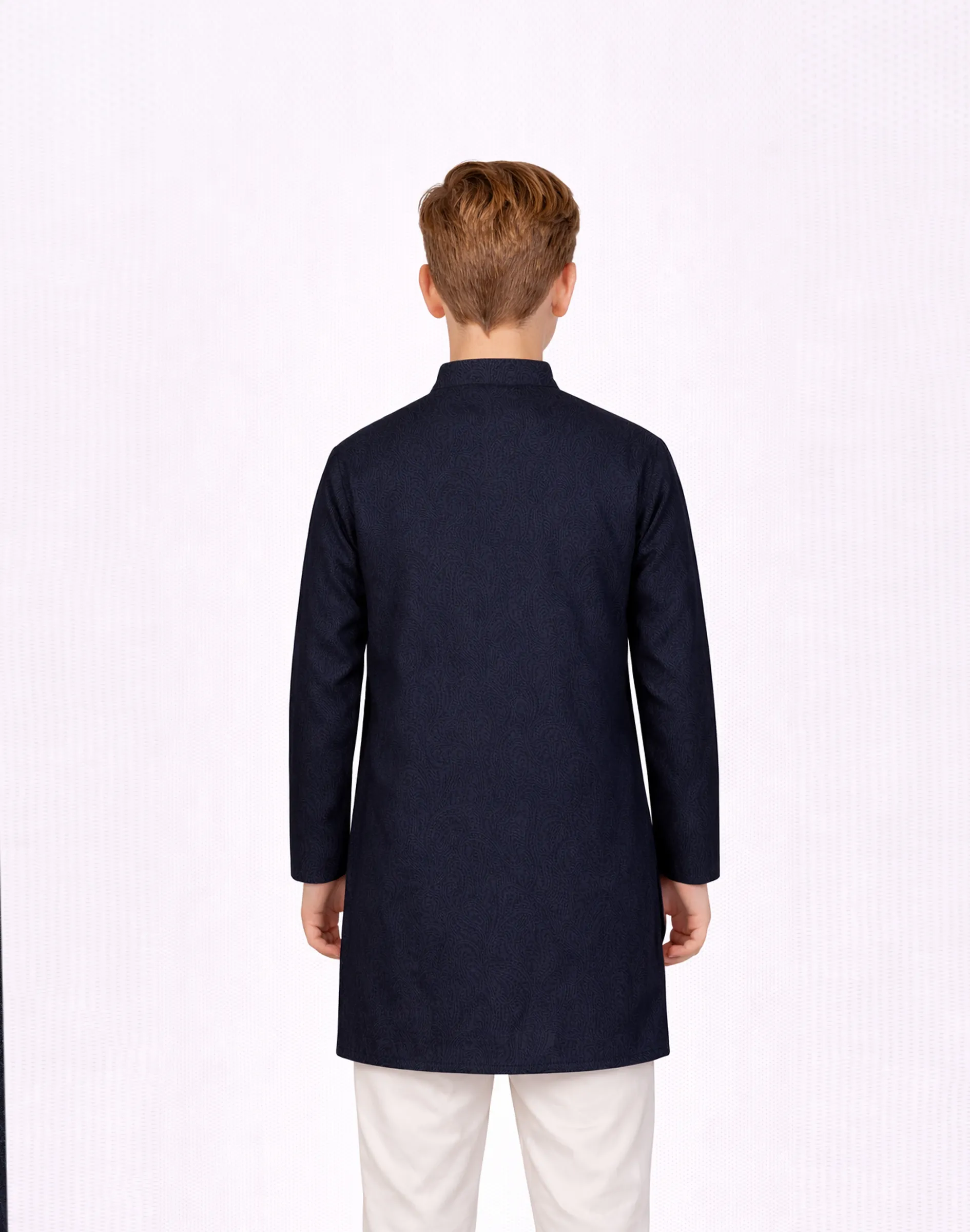 Maurya Vastra Textured Classic Navy Blue Kurta (2)