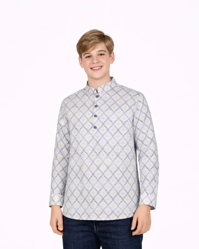 Maurya Vastra White Blue Designer Silk Printed Kurta