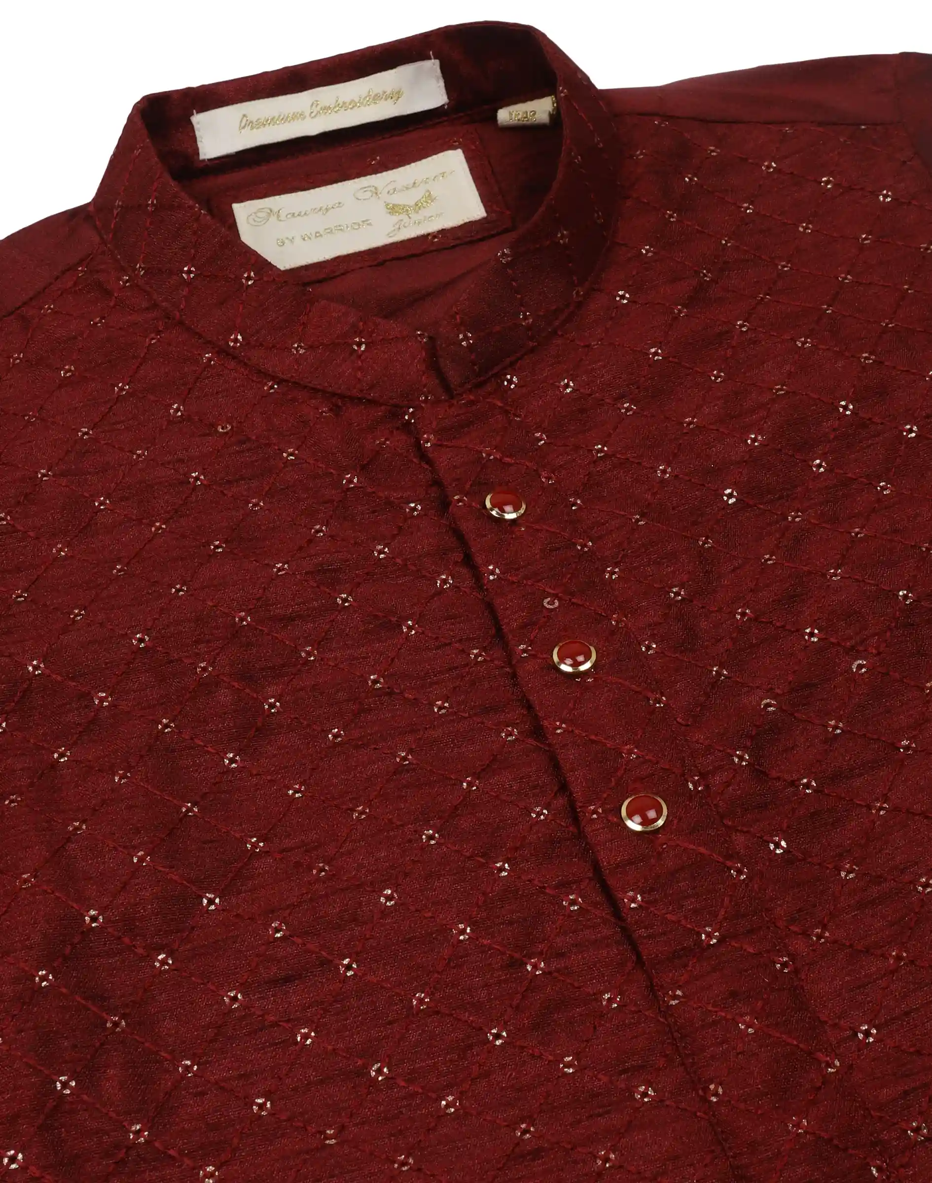 Maurya Vastra Wine Red Embroidered Boys Kurta (1)