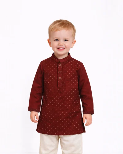 Maurya Vastra Wine Red Embroidered Boys Kurta
